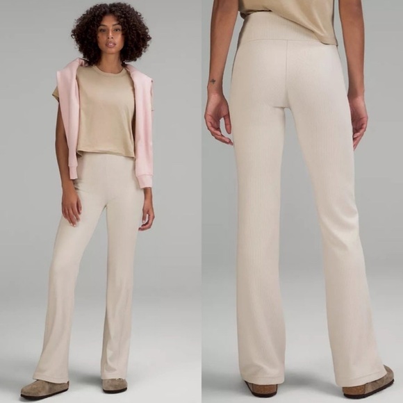 Lululemon Brushed Softstreme Rib Zip Flare Pants White Opal 14 Nwt - Picture 1 of 15